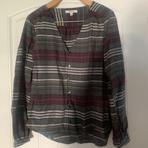 Madewell Long Sleeve Plaid V Neck Blouse